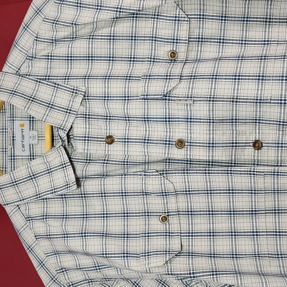 Mens Carhartt short sleeve button up Plaid polo shirt size XL relaxed Fit - Picture 2 of 6